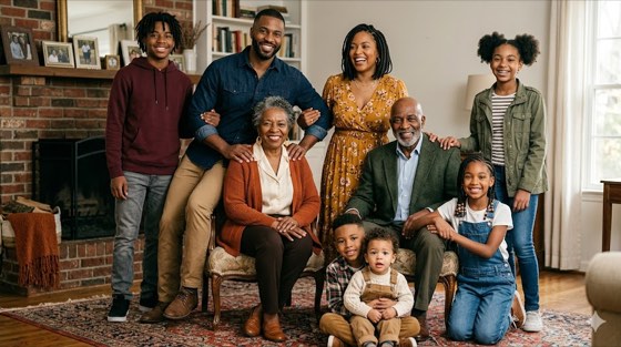 Three generations of a family together at home